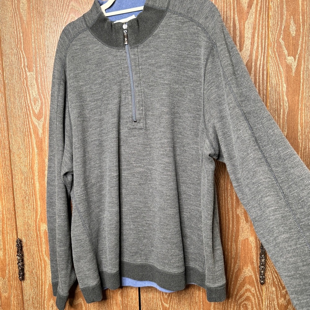 Tommy Bahama Reversible Quarter Zip Pullover Men's Gray Blue Cotton Lyocell XL - Picture 6 of 12